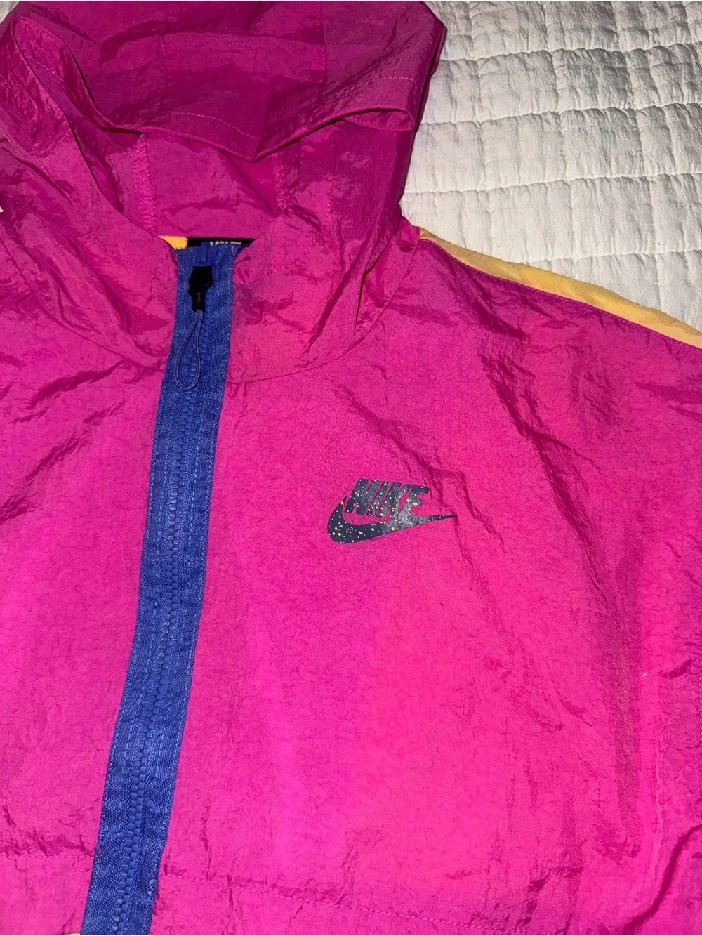 Nike Pink and Yellow Colorblock Hooded Windbreaker